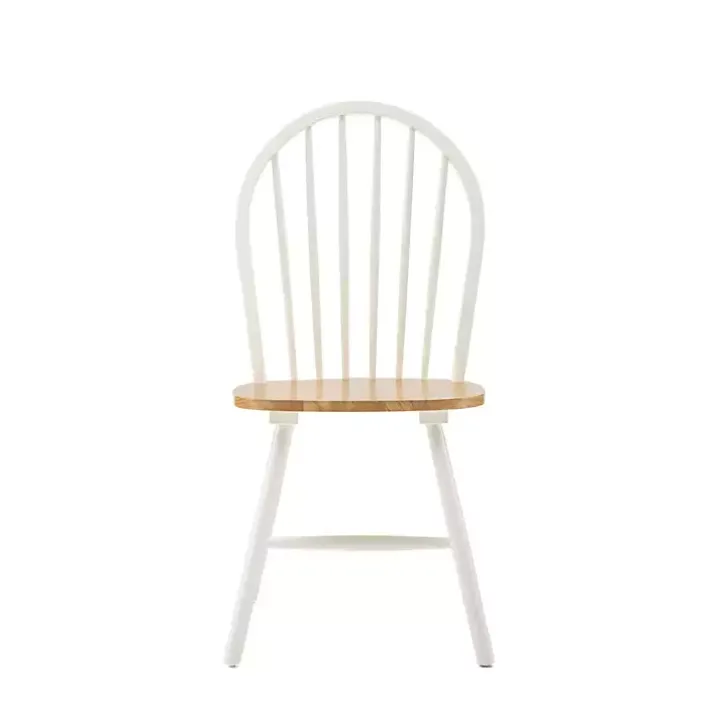 Cream & Natural Wooden Dining Chairs, Set of 2