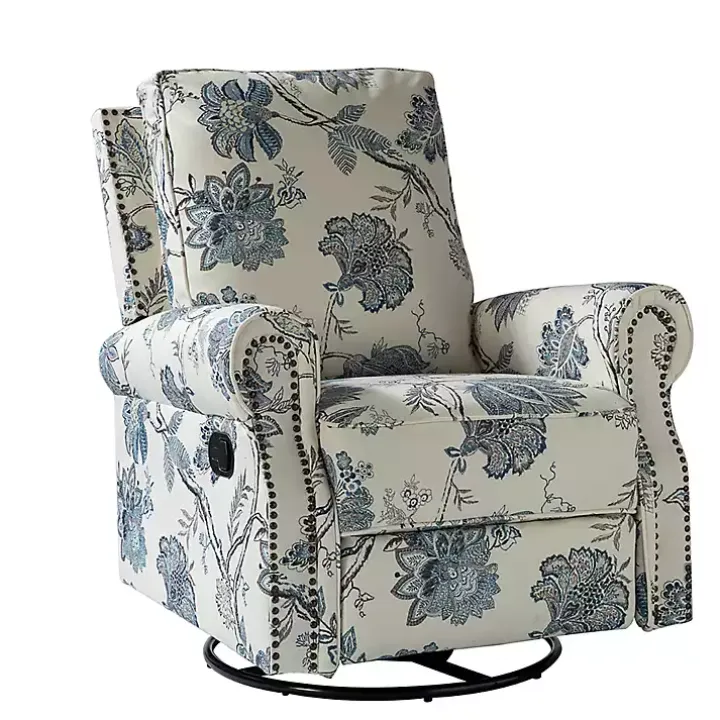 Cream and Blue Vintage Floral Rocking Recliner
