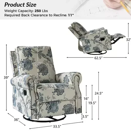 Cream and Blue Vintage Floral Rocking Recliner
