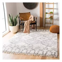 Cream and Gray Bergen Tribal Fringe Shag Rug, 5x7