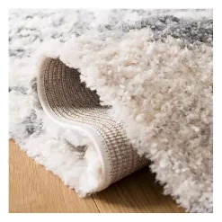 Cream and Gray Bergen Tribal Fringe Shag Rug, 5x7