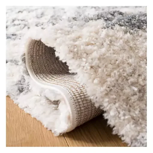 Cream and Gray Bergen Tribal Fringe Shag Rug, 5x7