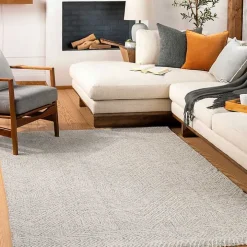 Cream and Gray Zig Zag Area Rug, 5x7