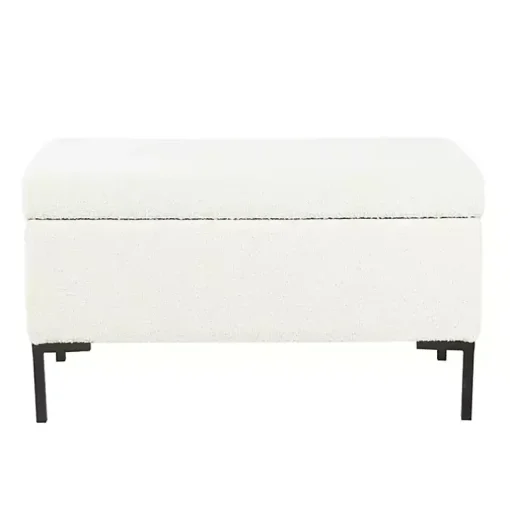 Cream Boucle Black Metal Storage Bench
