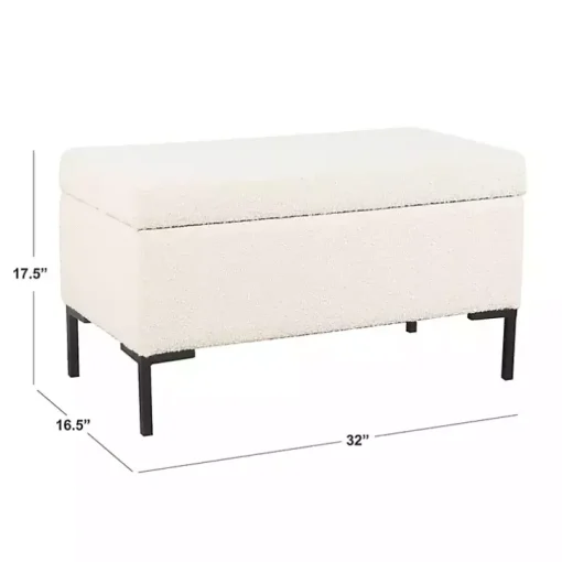 Cream Boucle Black Metal Storage Bench