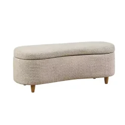 Cream Boucle Flip-Top Storage Bench