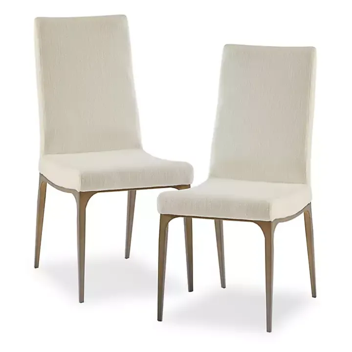Cream Bronze Metal Base Dining Chairs, Set of 2