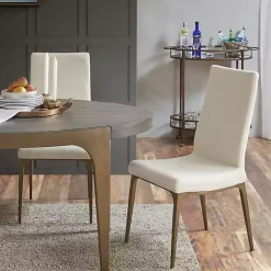 Cream Bronze Metal Base Dining Chairs, Set of 2