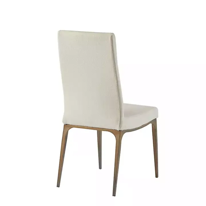 Cream Bronze Metal Base Dining Chairs, Set of 2