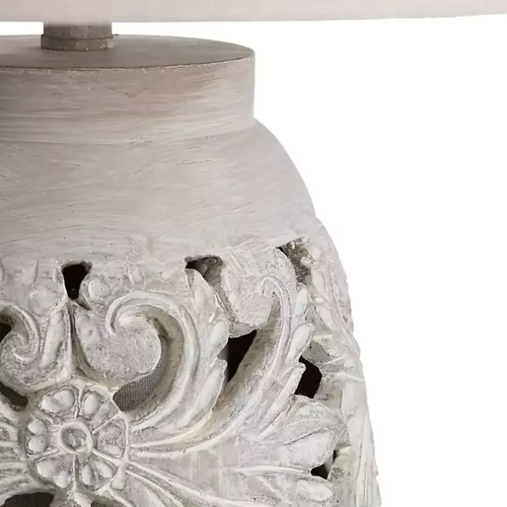 Cream Carved Floral Table Lamp