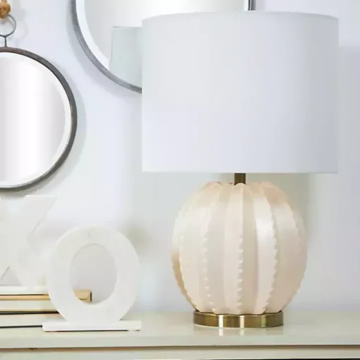 Cream Ceramic Fluted Gourd Table Lamp