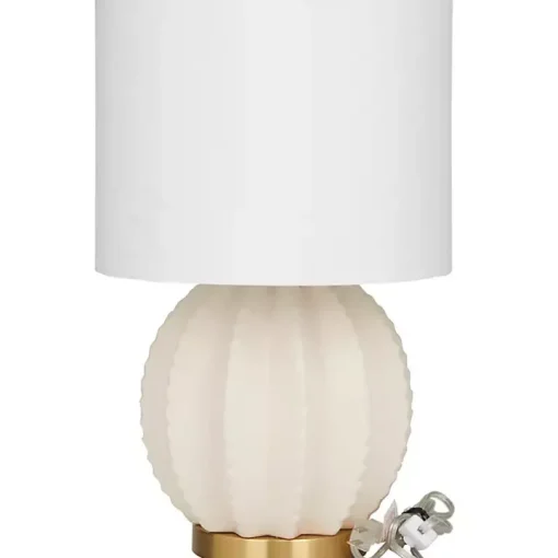 Cream Ceramic Fluted Gourd Table Lamp