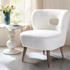 Cream Fluffy Wingback Accent Chair