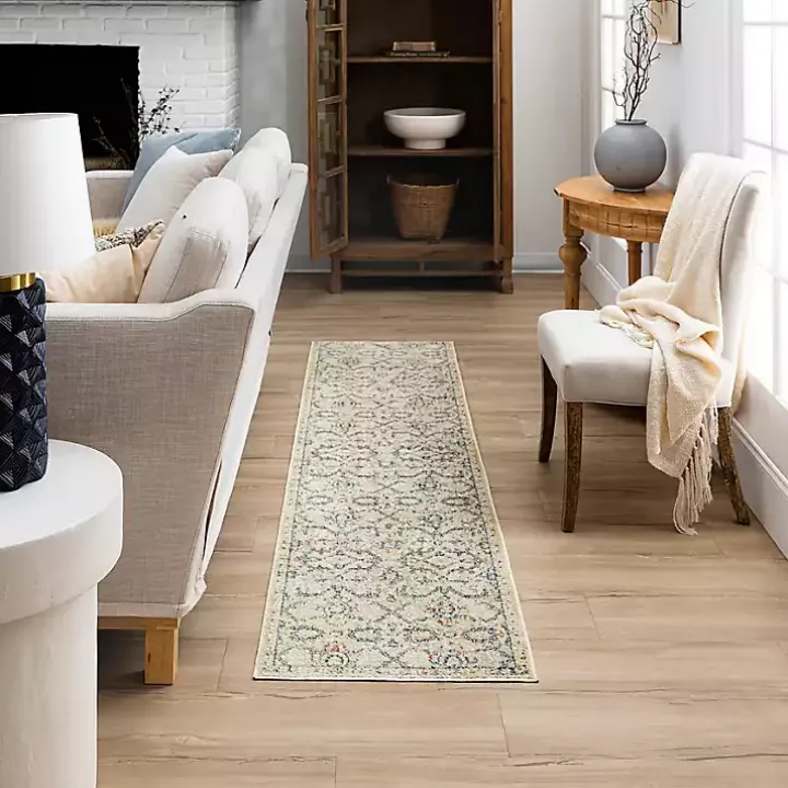 Cream Granary Floral Runner, 2x8