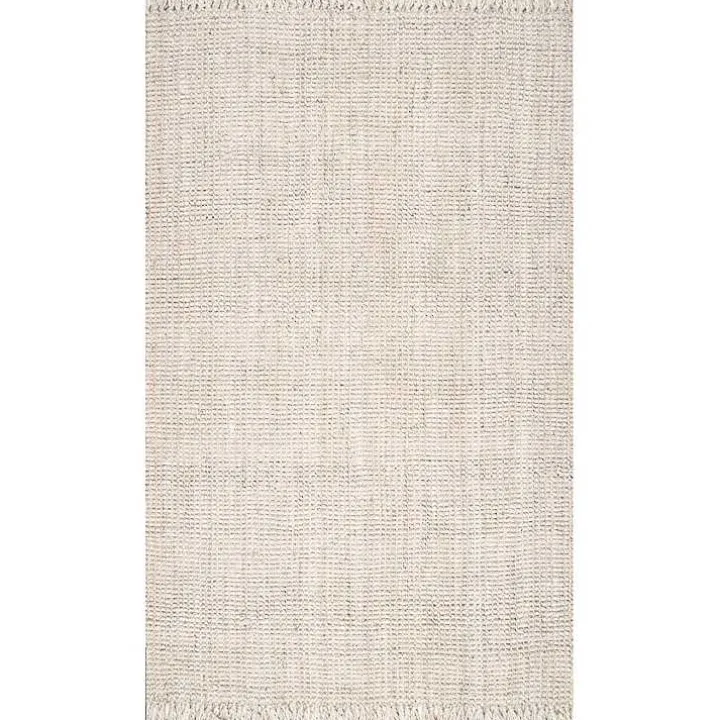 Cream Hand Woven Looped Jute Area Rug, 5x7