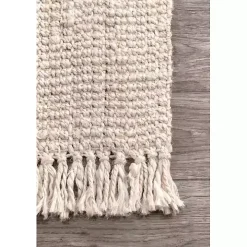 Cream Hand Woven Looped Jute Area Rug, 5x7