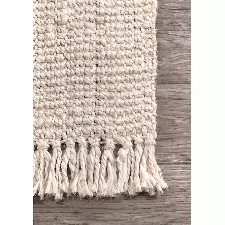 Cream Hand Woven Looped Jute Area Rug, 5x7