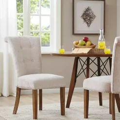 Cream Linen Rolled Back Dining Chairs, Set of 2