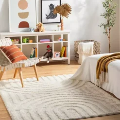 Cream Modern Curve Area Rug, 6x9