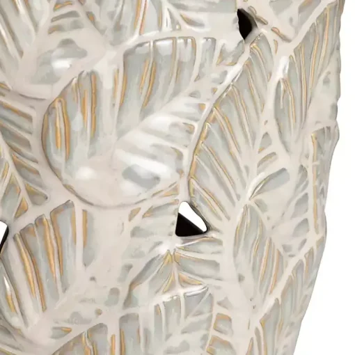 Cream Silver Ceramic Leaf Cutout Table Lamp