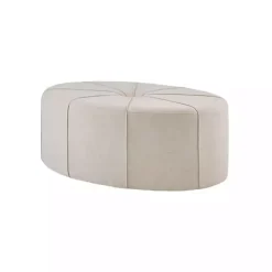 Cream Thick Welting Center Button Oval Ottoman