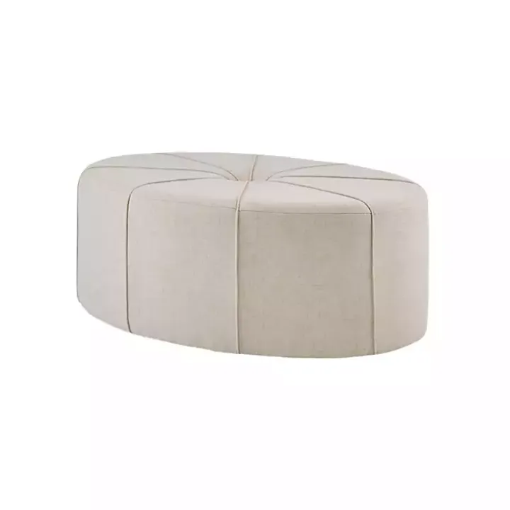 Cream Thick Welting Center Button Oval Ottoman