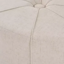 Cream Thick Welting Center Button Oval Ottoman