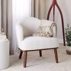 Cream Upholstered Midcentury Modern Accent Chair
