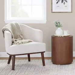 Cream Upholstered Midcentury Modern Accent Chair