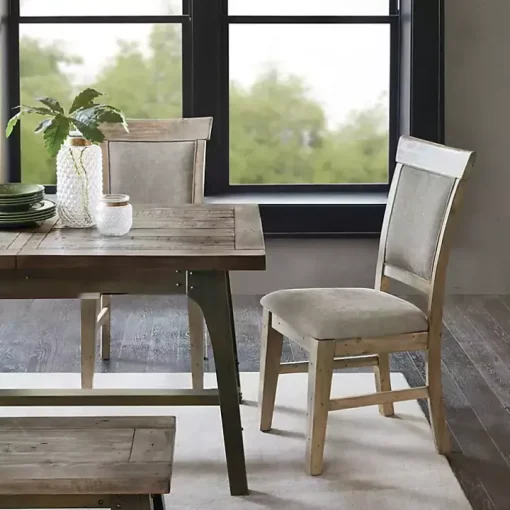 Cream Upholstered Rustic Dining Chairs, Set of 2