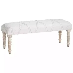 Cream Upholstered Spindle Leg Bench