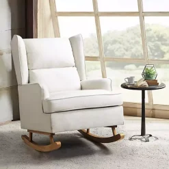 Cream Upholstered Wingback Rocking Chair