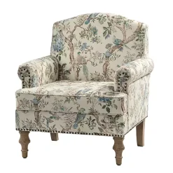 Cream Vintage Birds Traditional Accent Chair