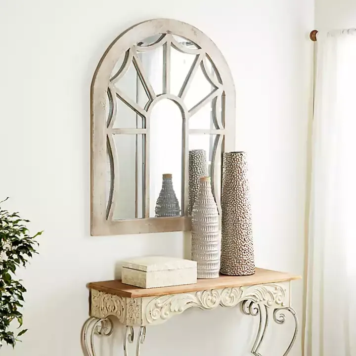 Cream Vintage Fir Wood Arch Framed Mirror