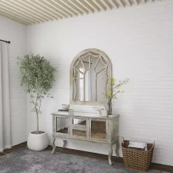 Cream Vintage Fir Wood Arch Framed Mirror