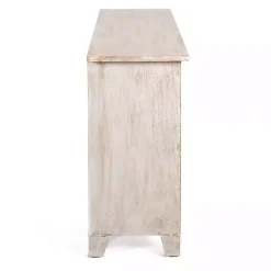 Cream Washed Wood Carved Door Cabinet