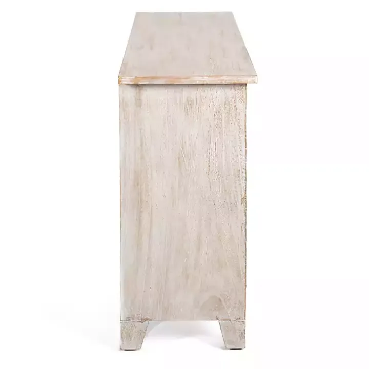 Cream Washed Wood Carved Door Cabinet