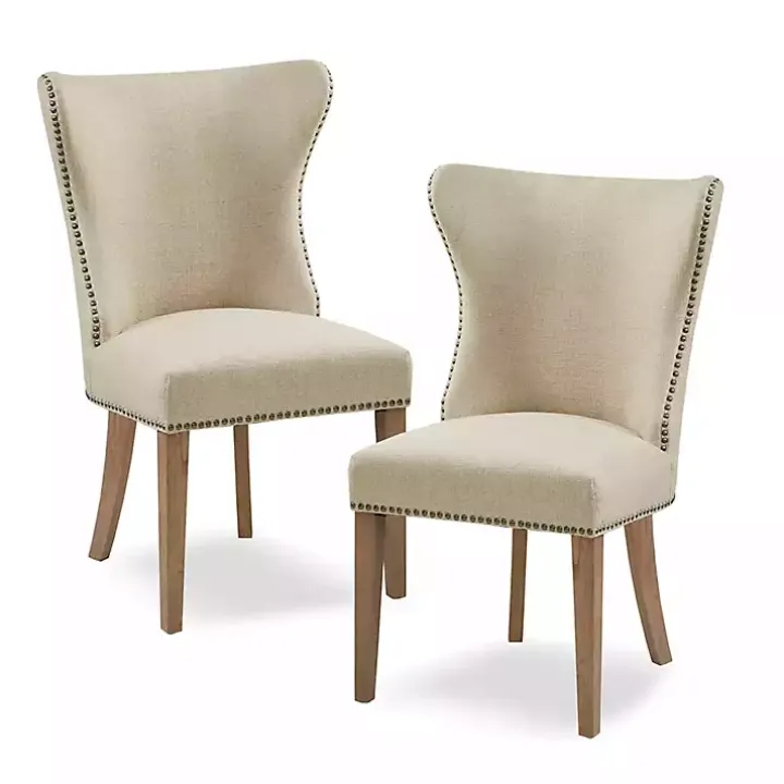 Cream Wing Back Nailhead Dining Chairs, Set of 2