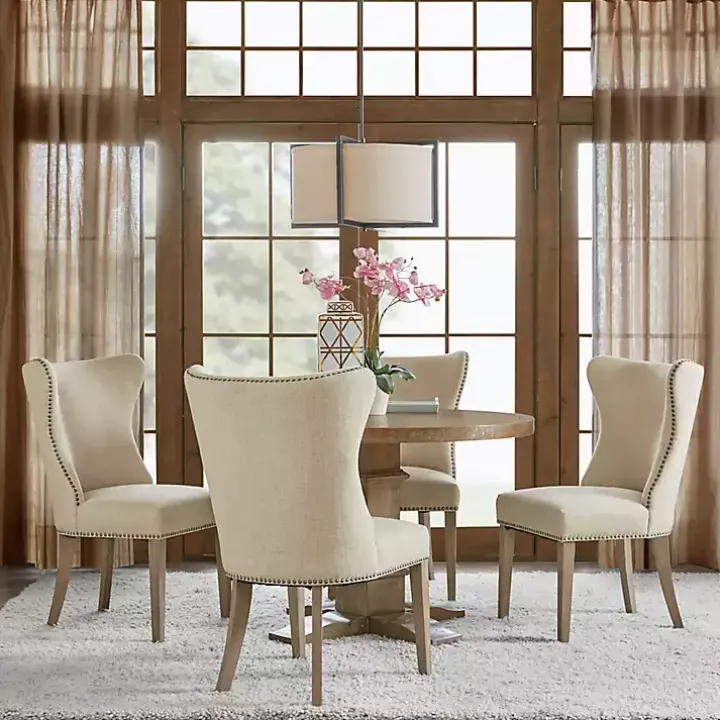 Cream Wing Back Nailhead Dining Chairs, Set of 2