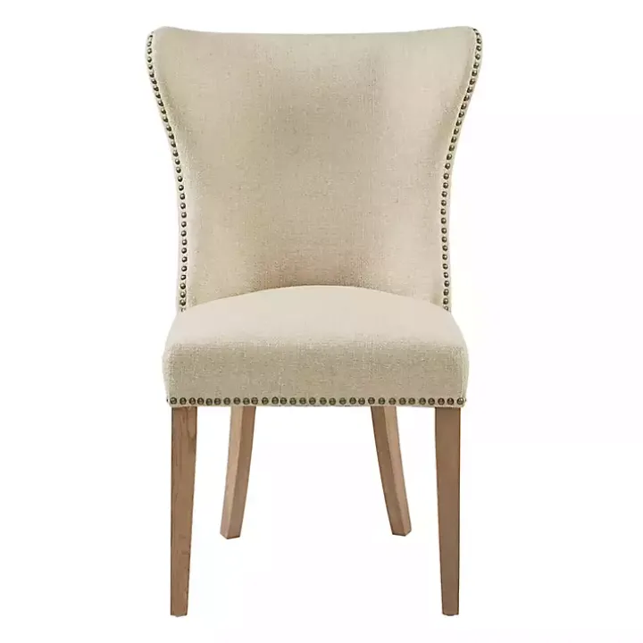 Cream Wing Back Nailhead Dining Chairs, Set of 2