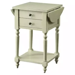 Cream Wood 2-Drawer Drop Leaf Side Table
