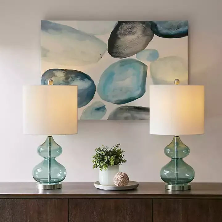Curved Blue Glass Table Lamps, Set of 2