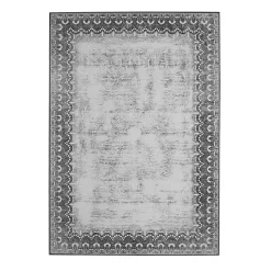 Dardon Gray Bordered Washable Area Rug, 5x7