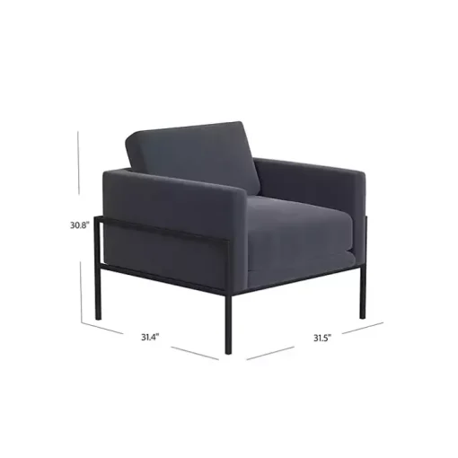 Dark Blue Velvet Black Metal Accent Chair