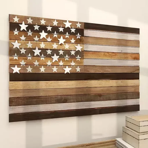 Dark Brown American Flag Wooden Wall Sculpture