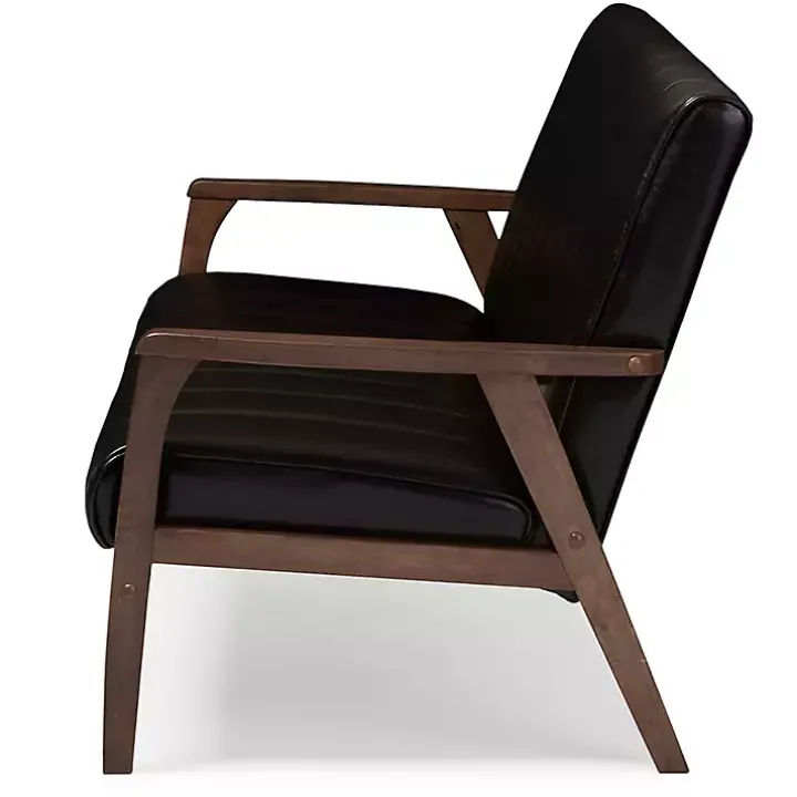 Dark Brown Faux Leather Channel Sofa, 63 in.