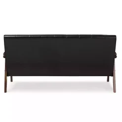 Dark Brown Faux Leather Channel Sofa, 63 in.