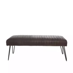 Dark Brown Leather Tufted Panel Bench