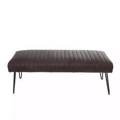 Dark Brown Leather Tufted Panel Bench