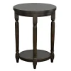 Dark Brown Round Charging Accent Table